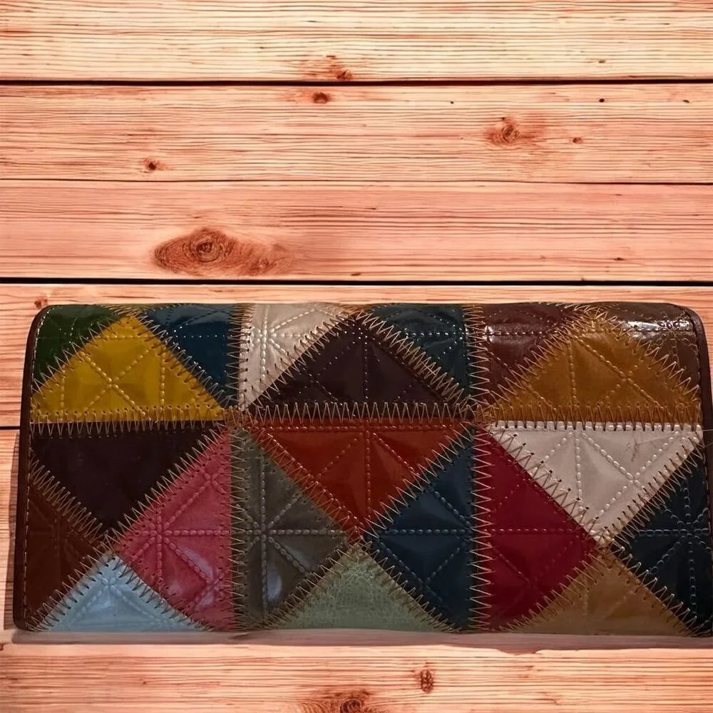 Chaos Patchwork Bohemian Leather Wallet Credit Card Coin Holder Multi Slot